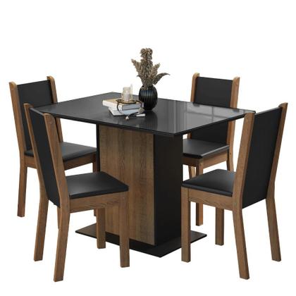 Imagem de Conjunto Sala de Jantar Mesa Tampo de Vidro 4 Cadeiras Preto/Rustic Martina Madesa