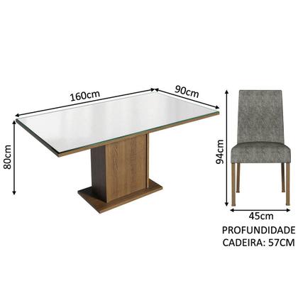 Imagem de Conjunto Sala de Jantar Mesa Tampo de Vidro 4 Cadeiras Rustic/Branco/Silver Avril Madesa