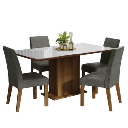 Imagem de Conjunto Sala de Jantar Mesa Tampo de Vidro 4 Cadeiras Rustic/Branco/Silver Avril Madesa