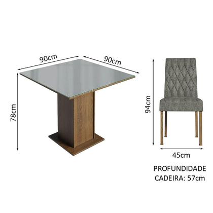 Imagem de Conjunto Sala de Jantar Mesa Tampo de Vidro 4 Cadeiras Rustic/Cinza/Silver Anaju Madesa