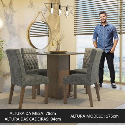 Imagem de Conjunto Sala de Jantar Mesa Tampo de Vidro 4 Cadeiras Rustic/Cinza/Silver Anaju Madesa