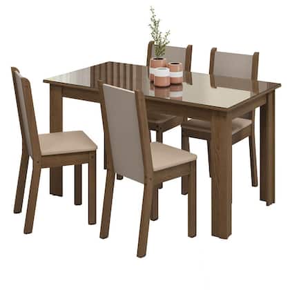 Imagem de Conjunto Sala de Jantar Mesa Tampo de Vidro 4 Cadeiras Rustic/Crema/Bege Suzy Madesa