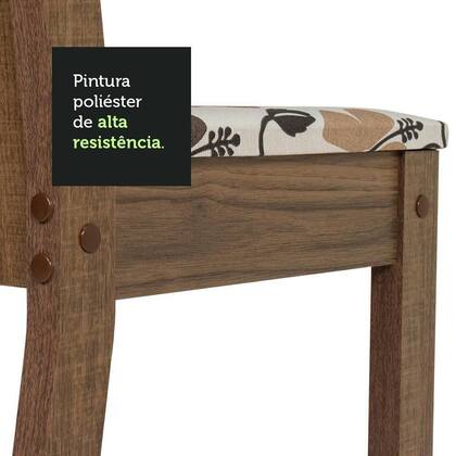 Imagem de Conjunto Sala De Jantar Mesa Tampo De Vidro 4 Cadeiras Rustic/crema/hibiscos