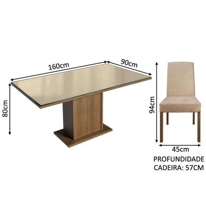 Imagem de Conjunto Sala de Jantar Mesa Tampo de Vidro 4 Cadeiras Rustic/Crema/Imperial Avril Madesa