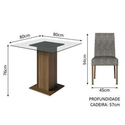Imagem de Conjunto Sala de Jantar Mesa Tampo de Vidro 4 Cadeiras Rustic Ivy Madesa
