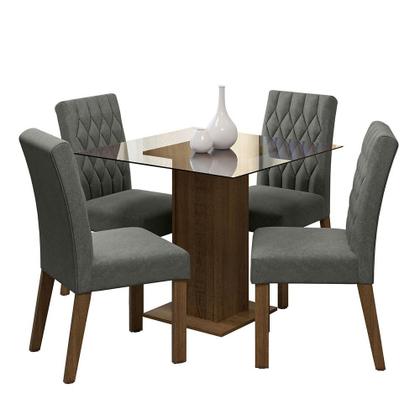 Imagem de Conjunto Sala de Jantar Mesa Tampo de Vidro 4 Cadeiras Rustic Noemi Madesa