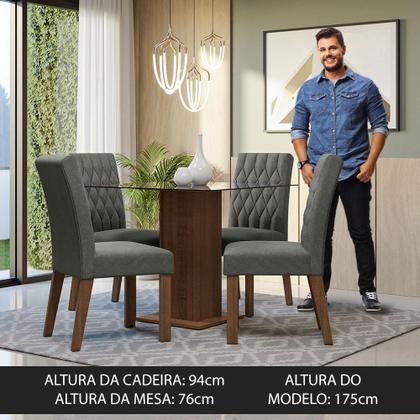 Imagem de Conjunto Sala de Jantar Mesa Tampo de Vidro 4 Cadeiras Rustic Noemi Madesa