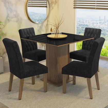 Imagem de Conjunto Sala de Jantar Mesa Tampo de Vidro 4 Cadeiras Rustic/Preto/Oxford Anaju Madesa