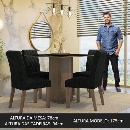 Imagem de Conjunto Sala de Jantar Mesa Tampo de Vidro 4 Cadeiras Rustic/Preto/Oxford Anaju Madesa