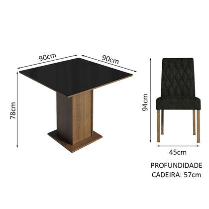 Imagem de Conjunto Sala de Jantar Mesa Tampo de Vidro 4 Cadeiras Rustic/Preto/Oxford Anaju Madesa