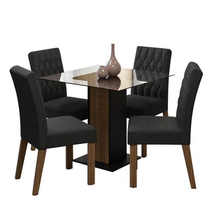Imagem de Conjunto Sala de Jantar Mesa Tampo de Vidro 4 Cadeiras Rustic/Preto/Oxford Noemi Madesa