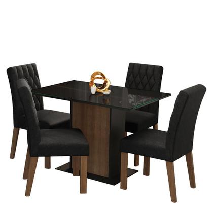 Imagem de Conjunto Sala de Jantar Mesa Tampo de Vidro 4 Cadeiras Rustic/Preto/Oxford Reale Madesa