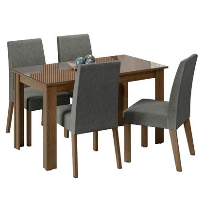 Imagem de Conjunto Sala de Jantar Mesa Tampo de Vidro 4 Cadeiras Rustic/Silver Antônia Madesa
