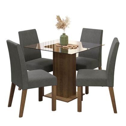 Imagem de Conjunto Sala de Jantar Mesa Tampo de Vidro 4 Cadeiras Rustic/Silver Ivy Madesa