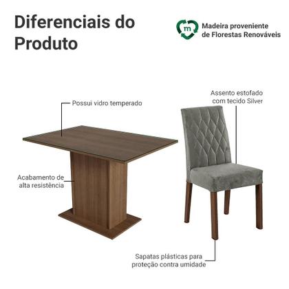 Imagem de Conjunto Sala de Jantar Mesa Tampo de Vidro 4 Cadeiras Rustic/Silver Reale Madesa