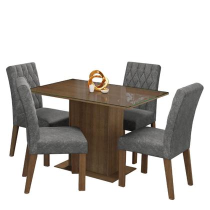 Imagem de Conjunto Sala de Jantar Mesa Tampo de Vidro 4 Cadeiras Rustic/Silver Reale Madesa