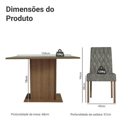 Imagem de Conjunto Sala de Jantar Mesa Tampo de Vidro 4 Cadeiras Rustic/Silver Reale Madesa
