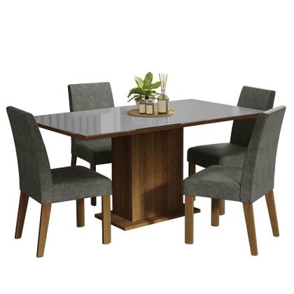 Imagem de Conjunto Sala de Jantar Mesa Tampo de Vidro 4 Cadeiras Silver Avril Madesa