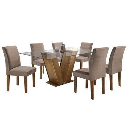 Imagem de Conjunto Sala de Jantar Mesa Tampo de Vidro 6 Cadeiras Classic