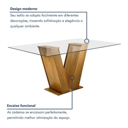 Imagem de Conjunto Sala de Jantar Mesa Tampo de Vidro 6 Cadeiras Classic