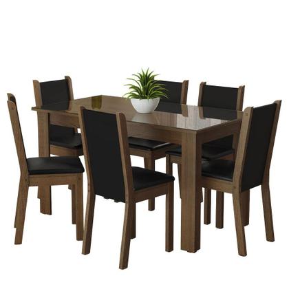 Conjunto Sala de Jantar Mesa Tampo de Vidro 6 Cadeiras Heloísa Madesa Imagem de Conjunto Sala de Jantar Mesa Tampo de Vidro 6 Cadeiras Heloísa Madesa