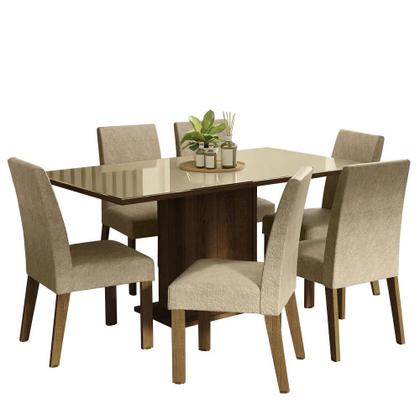 Conjunto Sala de Jantar Mesa Tampo de Vidro 6 Cadeiras Imperial Alexis Madesa Imagem de Conjunto Sala de Jantar Mesa Tampo de Vidro 6 Cadeiras Imperial Alexis Madesa