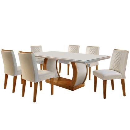 Imagem de Conjunto Sala de Jantar Mesa Tampo de Vidro 6 Cadeiras Luanda