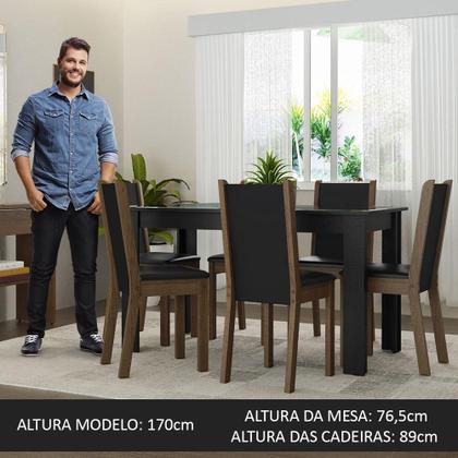Conjunto Sala de Jantar Mesa Tampo de Vidro 6 Cadeiras Preto/Rustic Heloísa Madesa Imagem de Conjunto Sala de Jantar Mesa Tampo de Vidro 6 Cadeiras Preto/Rustic Heloísa Madesa