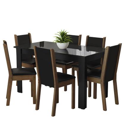 Conjunto Sala de Jantar Mesa Tampo de Vidro 6 Cadeiras Preto/Rustic Heloísa Madesa Imagem de Conjunto Sala de Jantar Mesa Tampo de Vidro 6 Cadeiras Preto/Rustic Heloísa Madesa
