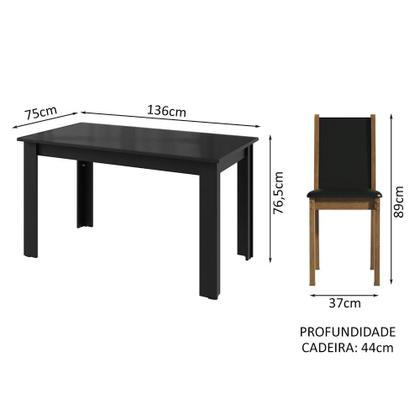 Conjunto Sala de Jantar Mesa Tampo de Vidro 6 Cadeiras Preto/Rustic Heloísa Madesa Imagem de Conjunto Sala de Jantar Mesa Tampo de Vidro 6 Cadeiras Preto/Rustic Heloísa Madesa