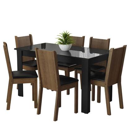 Imagem de Conjunto Sala de Jantar Mesa Tampo de Vidro 6 Cadeiras Preto/Rustic Isla Madesa