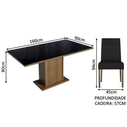 Conjunto Sala de Jantar Mesa Tampo de Vidro 6 Cadeiras Rustic/Preto/Oxford Alexis Madesa Imagem de Conjunto Sala de Jantar Mesa Tampo de Vidro 6 Cadeiras Rustic/Preto/Oxford Alexis Madesa