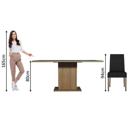 Conjunto Sala de Jantar Mesa Tampo de Vidro 6 Cadeiras Rustic/Preto/Oxford Alexis Madesa Imagem de Conjunto Sala de Jantar Mesa Tampo de Vidro 6 Cadeiras Rustic/Preto/Oxford Alexis Madesa