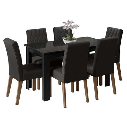 Imagem de Conjunto Sala de Jantar Mesa Tampo de Vidro 6 Cadeiras Rustic/Preto/Oxford Odara Madesa