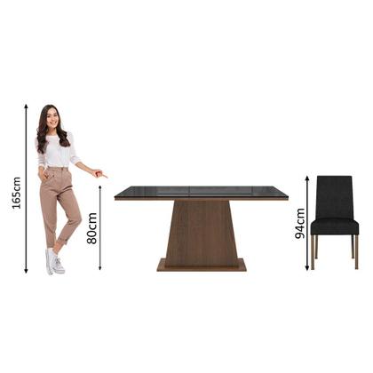 Conjunto Sala de Jantar Mesa Tampo de Vidro 6 Cadeiras Rustic/Preto/Oxford Patricia Madesa Imagem de Conjunto Sala de Jantar Mesa Tampo de Vidro 6 Cadeiras Rustic/Preto/Oxford Patricia Madesa