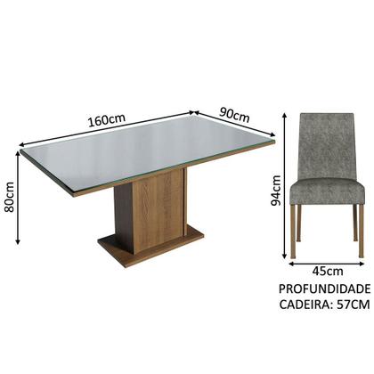 Imagem de Conjunto Sala de Jantar Mesa Tampo de Vidro 6 Cadeiras Silver Alexis Madesa
