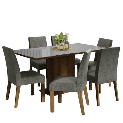 Imagem de Conjunto Sala de Jantar Mesa Tampo de Vidro 6 Cadeiras Silver Alexis Madesa