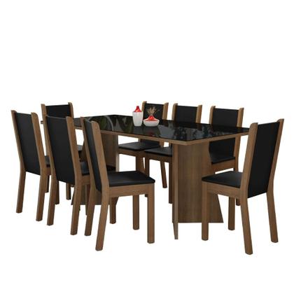 Imagem de Conjunto Sala de Jantar Mesa Tampo de Vidro 8 Cadeiras Rustic/Preto Justine Madesa