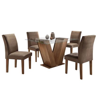 Imagem de Conjunto Sala de Jantar Mesa Tampo de Vidro e 4 Cadeiras Classic