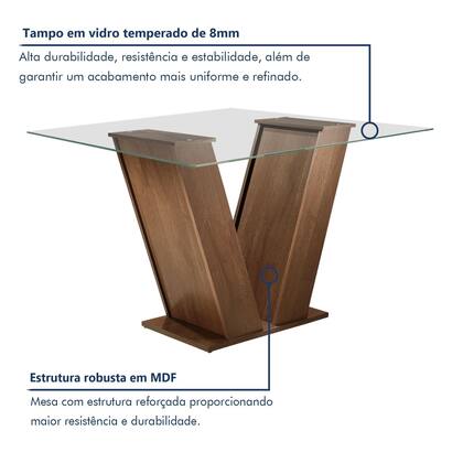Imagem de Conjunto Sala de Jantar Mesa Tampo de Vidro e 4 Cadeiras Classic