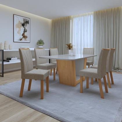 Conjunto Sala de Jantar Mesa Tampo de Vidro/MDF 6 Cadeiras Apogeu Móveis Lopas Imagem de Conjunto Sala de Jantar Mesa Tampo de Vidro/MDF 6 Cadeiras Apogeu Móveis Lopas