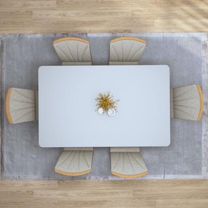 Conjunto Sala de Jantar Mesa Tampo de Vidro/MDF 6 Cadeiras Apogeu Móveis Lopas Imagem de Conjunto Sala de Jantar Mesa Tampo de Vidro/MDF 6 Cadeiras Apogeu Móveis Lopas