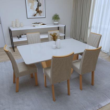 Conjunto Sala de Jantar Mesa Tampo de Vidro/MDF 6 Cadeiras Apogeu Móveis Lopas Imagem de Conjunto Sala de Jantar Mesa Tampo de Vidro/MDF 6 Cadeiras Apogeu Móveis Lopas