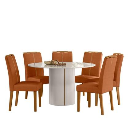Imagem de Conjunto Sala de Jantar Mesa Tampo de Vidro/mdf Redondo 135cm com 6 Cadeiras Serena