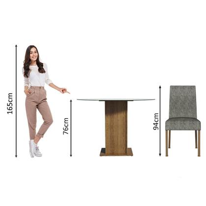 Imagem de Conjunto Sala de Jantar Mesa Tampo de Vidro Redondo 4 Cadeiras Rustic/Silver Mile Madesa