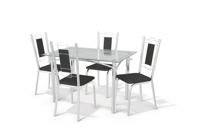 Imagem de Conjunto Sala de Jantar Mesa Tampo de Vidro Retangular Elba e 4 Cadeiras Florença Crome