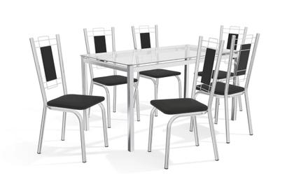 Imagem de Conjunto Sala de Jantar Mesa Tampo de Vidro Retangular Reno e 6 Cadeiras Florença Crome