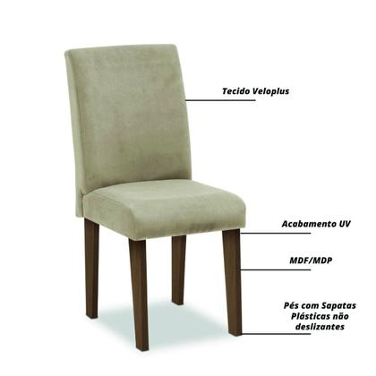 Imagem de Conjunto Sala de Jantar Mesa Tampo Giratório 8 Cadeiras Siena Amsterdã Dobuê Cedro Off Areia