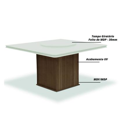 Imagem de Conjunto Sala de Jantar Mesa Tampo Giratório 8 Cadeiras Siena Amsterdã Dobuê Cedro Off Areia