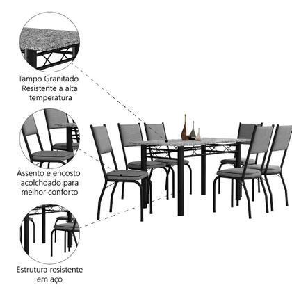 Imagem de Conjunto Sala De Jantar Mesa Tampo Granito 1,40m Com 6 Cadeiras Diana Artefamol